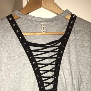 LF grey lace up top